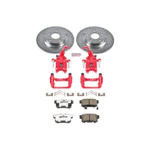 Honda S2000 Brake Kit - Rear - PowerStop - Drilled & Slotted Rotors + Carbon-Fiber Ceramic Pads + Powder Coated Calipers - Red Powder Coated - `00-`09