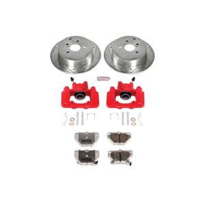 Pontiac Vibe Brake Kit - Rear - PowerStop - Drilled & Slotted Rotors + Carbon-Fiber Ceramic Pads + Powder Coated Calipers - Red - `03-`06