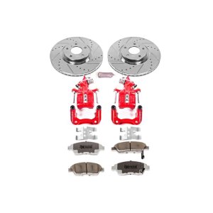 Acura TSX Brake Kit - Rear - PowerStop - Drilled & Slotted Rotors + Carbon-Fiber Ceramic Pads + Powder Coated Calipers - Red - `04-`08