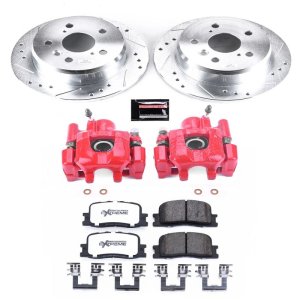 Lexus ES300 Brake Kit - Rear - PowerStop - Drilled & Slotted Rotors + Carbon-Fiber Ceramic Pads + Powder Coated Calipers - `02-`03