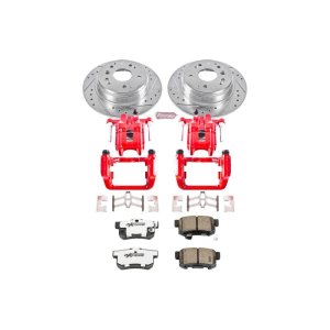 Acura TL Brake Kit - Rear - PowerStop - Z26 Street Warrior + Drilled & Slotted Rotors + Carbon-Fiber Ceramic Pads + Powder Coated Calipers - `04-`08