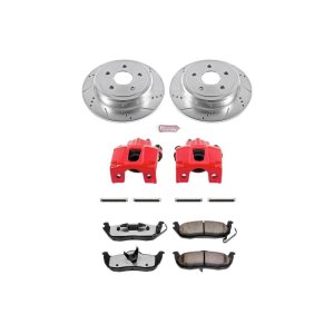 Infiniti QX56 Brake Kit - Rear - PowerStop - Z36 Truck & Tow + Drilled & Slotted Rotors + Carbon-Fiber Ceramic Pads + Powder Coated Calipers - Red - `04-`10