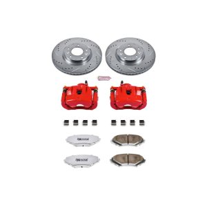 Mazda RX-8 Brake Kit - Front - PowerStop - Drilled/Slotted Rotors + Z26 Carbon-Fiber Ceramic Pads + Powder Coated Calipers - Red - `04-`08