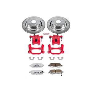 Infiniti G35 Brake Kit - Rear - PowerStop - Z26 Street Warrior - Drilled & Slotted Rotors + Carbon-Fiber Ceramic Pads + Powder Coated Calipers - Red - `07-`08