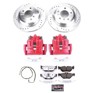 BMW 3 Series Brake Kit - Rear - PowerStop - Drilled & Slotted Rotors + Carbon-Fiber Ceramic Pads + Powder Coated Calipers - `07-`10