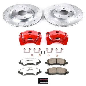 Mitsubishi Outlander Brake Kit - Front - PowerStop - Drilled & Slotted Rotors + Carbon-Fiber Ceramic Pads + Powder Coated Calipers - `07-`20