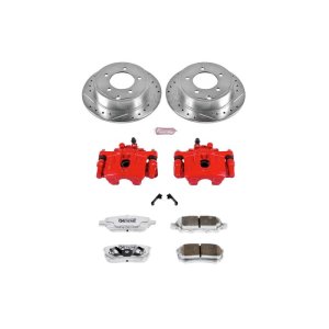 Dodge Avenger Brake Kit - Rear - PowerStop - Drilled & Slotted Rotors + Carbon-Fiber Ceramic Pads + Powder Coated Calipers - `08-`14
