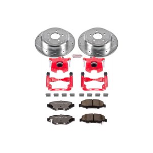 Dodge Nitro Brake Kit - Rear - PowerStop - Drilled & Slotted Rotors + Carbon-Fiber Ceramic Pads + Powder Coated Calipers - Red - `07-`11