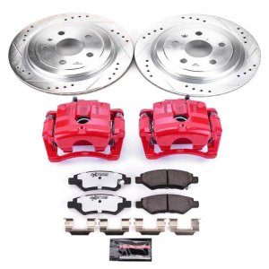 Cadillac CTS Brake Kit - Rear - PowerStop - Z26 Street Warrior + Drilled & Slotted Rotors + Carbon-Fiber Ceramic Pads + Powder Coated Calipers - Red - `08-`09