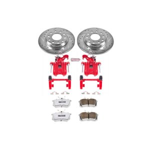 Audi A4 Brake Kit - Rear - PowerStop - Drilled & Slotted Rotors + Carbon-Fiber Ceramic Pads + Powder Coated Calipers - `02-`05