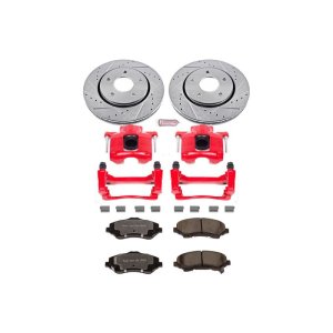 Chrysler Town and Country Brake Kit - Front - PowerStop - Drilled & Slotted Rotors + Carbon-Fiber Ceramic Pads + Powder Coated Calipers - Red - `08-`16