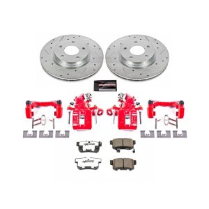 Acura ILX Brake Kit - Rear - PowerStop - Z26 Street Warrior, Drilled & Slotted Rotors + Carbon-Fiber Ceramic Pads + Powder Coated Calipers - Red - `16-`18