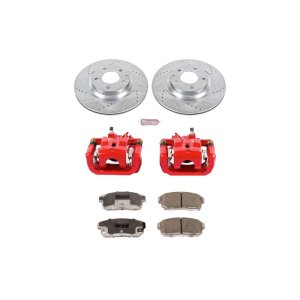 Mazda RX-8 Brake Kit - Rear - PowerStop - Drilled & Slotted Rotors + Carbon-Fiber Ceramic Pads + Powder Coated Calipers - Red - `04-`11