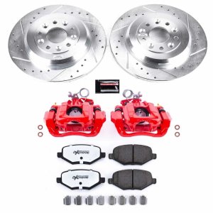 Ford Edge Brake Kit - PowerStop - Drilled & Slotted Rotors + Carbon-Fiber Ceramic Pads + Powder Coated Calipers - Red - `11-`15
