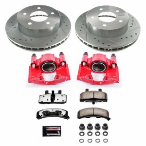 Chevrolet Astro Brake Kit - Front - PowerStop - Drilled/Slotted Rotors + Carbon-Fiber Ceramic Pads + Powder Coated Calipers - Red - `90-`02