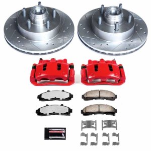 Ford Ranger Brake Kit - Front - PowerStop - Z36 Truck & Tow + Drilled & Slotted Rotors + Carbon-Fiber Ceramic Pads + Powder Coated Calipers - Red - `98-`02