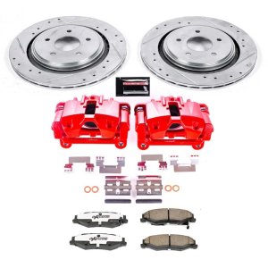 Cadillac XLR Brake Kit - Rear - PowerStop - Drilled & Slotted Rotors + Carbon-Fiber Ceramic Pads + Powder Coated Calipers - `06-`09