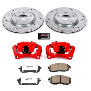 Nissan Sentra Brake Kit - Front - PowerStop - Drilled & Slotted Rotors + Carbon-Fiber Ceramic Pads + Powder Coated Calipers - Red - `07-`12