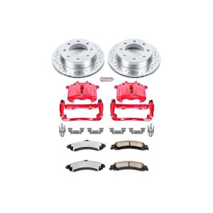 Chevrolet Silverado 1500 HD Brake Kit - Rear - PowerStop - Drilled & Slotted Rotors + Carbon-Fiber Ceramic Pads + Powder Coated Calipers - Red - 2005