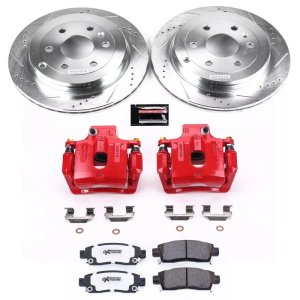 Buick Enclave Brake Kit - Rear - PowerStop - Drilled & Slotted Rotors + Carbon-Fiber Ceramic Pads + Powder Coated Calipers - Red - `08-`17