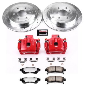Buick Enclave Brake Kit - Rear - PowerStop - Drilled & Slotted Rotors + Carbon-Fiber Ceramic Pads + Powder Coated Calipers - Red - `08-`17
