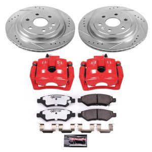 Cadillac SRX Brake Kit - Rear - PowerStop - Drilled & Slotted Rotors + Carbon-Fiber Ceramic Pads + Powder Coated Calipers - Red - `10-`11