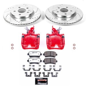 Buick LaCrosse Brake Kit - Rear - PowerStop - Z26 Street Warrior + Drilled & Slotted Rotors + Carbon-Fiber Ceramic Pads + Powder Coated Calipers - Red - `12-`16