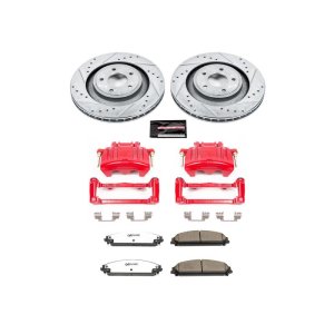 Dodge Caliber Brake Kit - Front - PowerStop - Drilled & Slotted Rotors + Carbon-Fiber Ceramic Pads + Powder Coated Calipers - Red - `08-`09