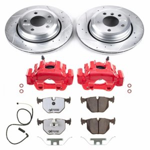 BMW X3 Brake Kit - Rear - PowerStop - Drilled & Slotted Rotors + Carbon-Fiber Ceramic Pads + Powder Coated Calipers - `04-`10