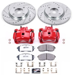 Nissan Sentra Brake Kit - Front - PowerStop - Z26 Street Warrior, Drilled & Slotted Rotors + Carbon-Fiber Ceramic Pads + Powder Coated Calipers - `07-`12