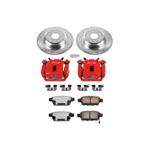 Acura TL Brake Kit - Rear - PowerStop - Drilled & Slotted Rotors + Carbon-Fiber Ceramic Pads + Powder Coated Calipers - Red - `09-`14