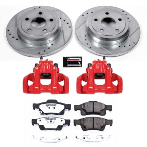 Dodge Durango Brake Kit - Rear - PowerStop - Drilled & Slotted Rotors + Carbon-Fiber Ceramic Pads + Powder Coated Calipers - Red - `11-`17