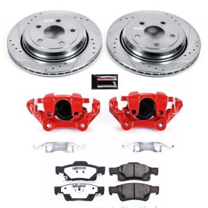 Dodge Durango Brake Kit - Rear - PowerStop - Drilled & Slotted Rotors + Carbon-Fiber Ceramic Pads + Powder Coated Calipers - Red - `11-`17
