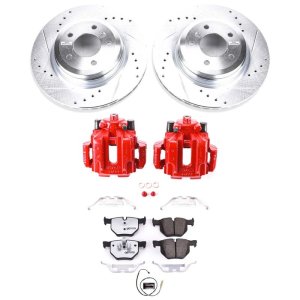 BMW 335i Brake Kit - Rear - PowerStop - Drilled & Slotted Rotors + Carbon-Fiber Ceramic Pads + Powder Coated Calipers - `11-`13