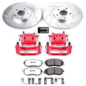 Subaru XV Crosstrek Brake Kit - Front - PowerStop - Drilled & Slotted Rotors + Carbon-Fiber Ceramic Pads + Powder Coated Calipers - `16-`17