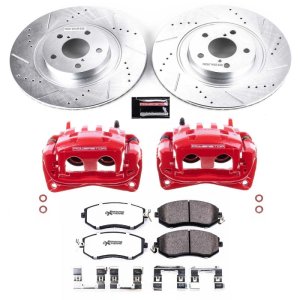Toyota GR86 Brake Kit - Front - PowerStop - Drilled & Slotted Rotors + Carbon-Fiber Ceramic Pads + Powder Coated Calipers - `17-`20