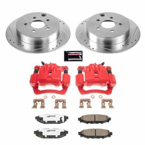 Subaru XV Crosstrek Brake Kit - Rear - PowerStop - Drilled & Slotted Rotors + Carbon-Fiber Ceramic Pads + Powder Coated Calipers - `16-`19