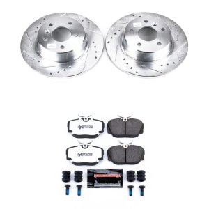 Land Rover Discovery Brake Kit - Rear - PowerStop - Z26 Street Warrior Upgrade Kit: Drilled & Slotted Rotors, Carbon-Fiber Ceramic Pads, Powder Coated Calipers - Red - `99-`04