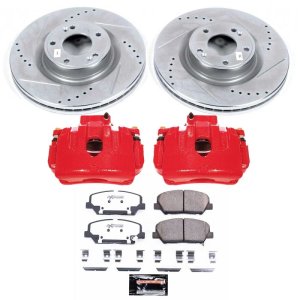 Hyundai Genesis Coupe Brake Kit - Front - PowerStop - Drilled & Slotted Rotors + Carbon-Fiber Ceramic Pads + Powder Coated Calipers - Red - `10-`16