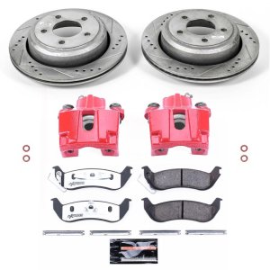Ford Ranger Brake Kit - Rear - PowerStop - Z26 Street Warrior + Drilled & Slotted Rotors + Carbon-Fiber Ceramic Pads + Powder Coated Calipers - Red - `10-`11