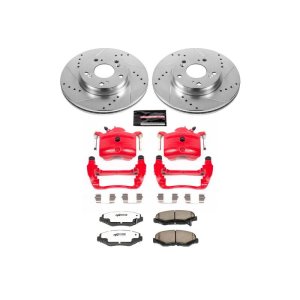 Acura ILX Brake Kit - Front - PowerStop - Drilled/Slotted Rotors + Carbon-Fiber Ceramic Pads + Powder Coated Calipers - Red - 2013