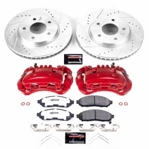 Chevrolet City Express Brake Kit - Front - PowerStop - Drilled & Slotted Rotors + Carbon-Fiber Ceramic Pads + Powder Coated Calipers - Red - `15-`17