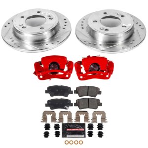 Hyundai Veloster Brake Kit - Rear - PowerStop - Drilled & Slotted Rotors + Carbon-Fiber Ceramic Pads + Powder Coated Calipers - Red - 2016