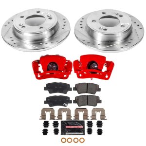 Kia Soul Brake Kit - Rear - PowerStop - Drilled & Slotted Rotors + Carbon-Fiber Ceramic Pads + Powder Coated Calipers - Red - `17-`19