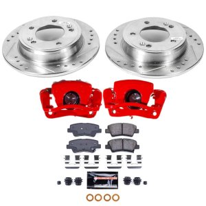 Kia Soul Brake Kit - Rear - PowerStop - Z23 Evolution Sport + Drilled & Slotted Rotors + Carbon-Fiber Ceramic Pads + Powder Coated Calipers - Red - `14-`16