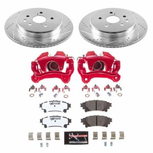 Lexus GS350 Brake Kit - Rear - PowerStop - Z26 Street Warrior + Drilled & Slotted Rotors + Carbon-Fiber Ceramic Pads - Red - `13-`19