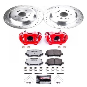 Acura MDX Brake Kit - Rear - PowerStop - Drilled & Slotted Rotors + Carbon-Fiber Ceramic Pads + Powder Coated Calipers - Red - `14-`16