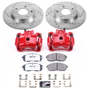 Nissan Sentra Brake Kit - Front - PowerStop - Drilled & Slotted Rotors + Carbon-Fiber Ceramic Pads + Powder Coated Calipers - `13-`18
