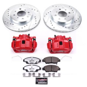 Honda Fit Brake Kit - Front - PowerStop - Drilled/Slotted Rotors + Carbon-Fiber Ceramic Pads + Powder Coated Calipers - Red - `15-`19