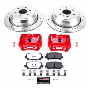 Chevrolet Colorado Brake Kit - Rear - PowerStop - Drilled & Slotted Rotors + Carbon-Fiber Ceramic Pads + Powder Coated Calipers - Red - `15-`19